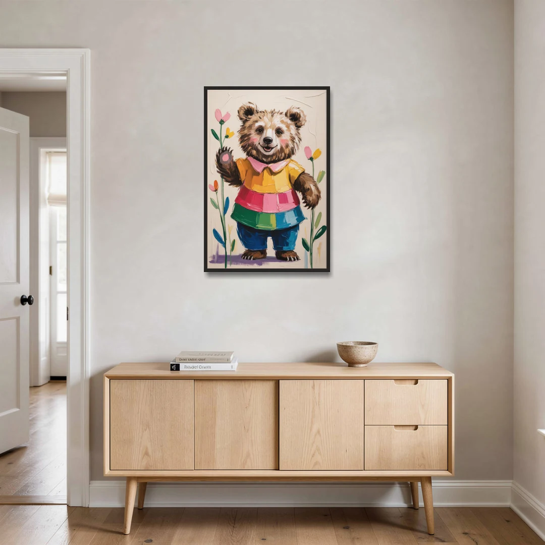 Cuddly Bear Nursery Rhyme - Black Framed Canvas Wall Art - Coffee Table - 24x36