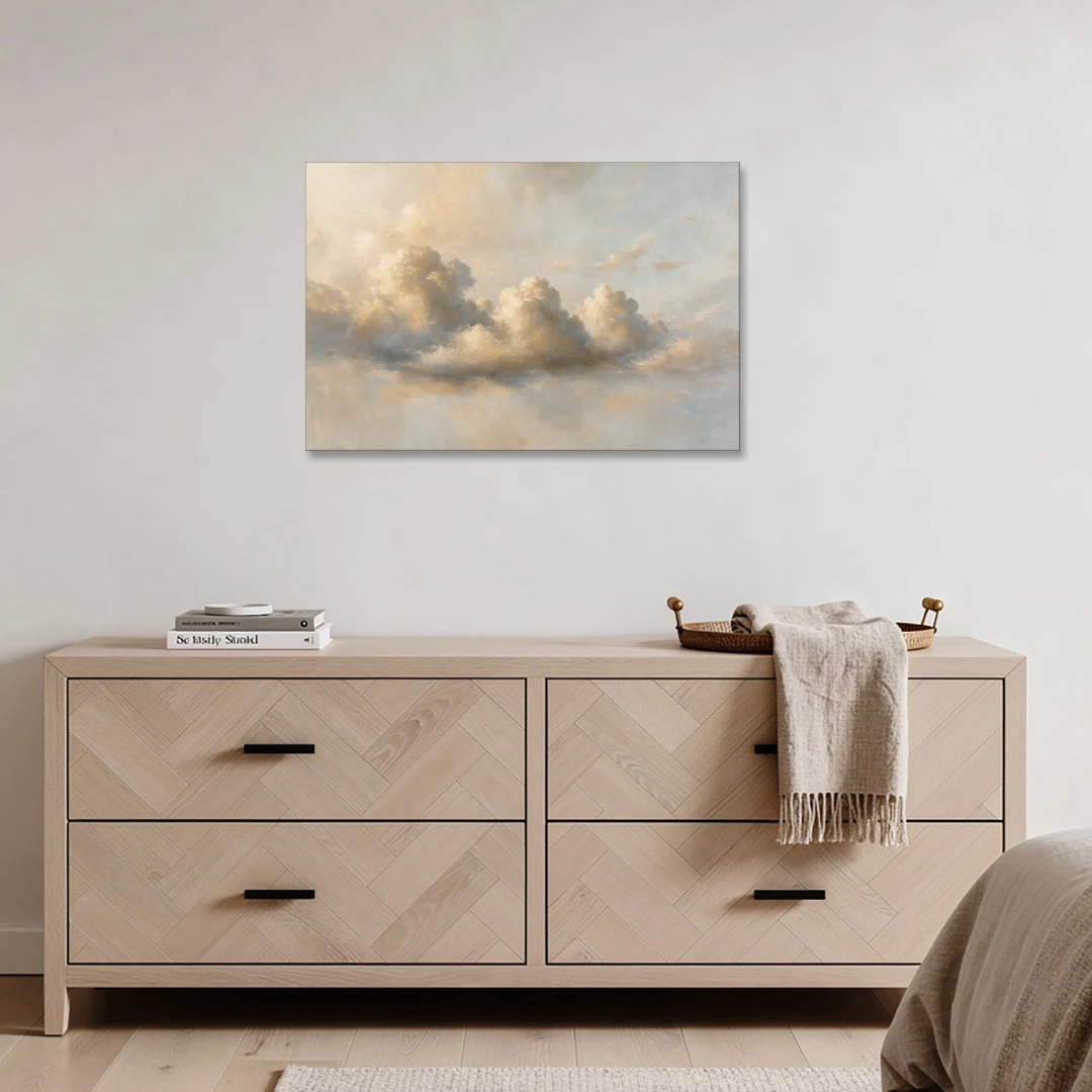 Cumulus Cloud Painting in Warm Sepia Light - Canvas Wall Art - Coffee Table - 36x24