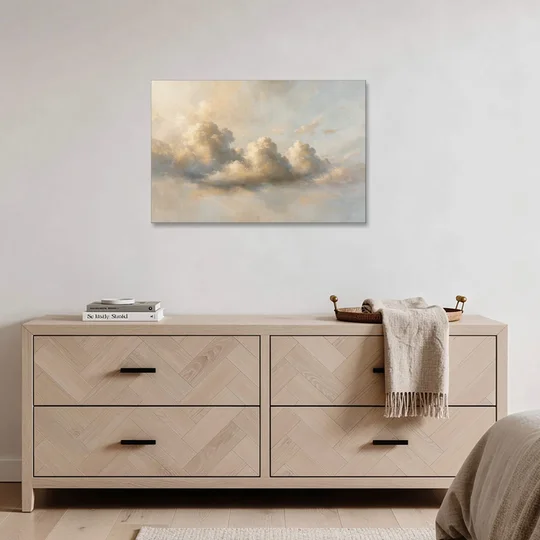 Cumulus Cloud Painting in Warm Sepia Light - Canvas Wall Art - Coffee Table - 36x24