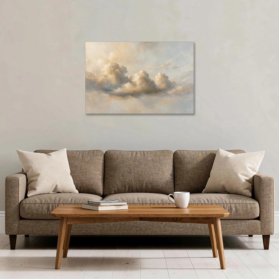 Cumulus Cloud Painting in Warm Sepia Light - Canvas Wall Art - Sofa - 36x24