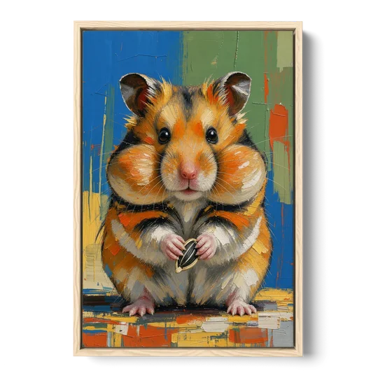 Cute Animal Wall Art of a Stuffed Cheek Hamster - Oak Framed Canvas Wall Art - Front