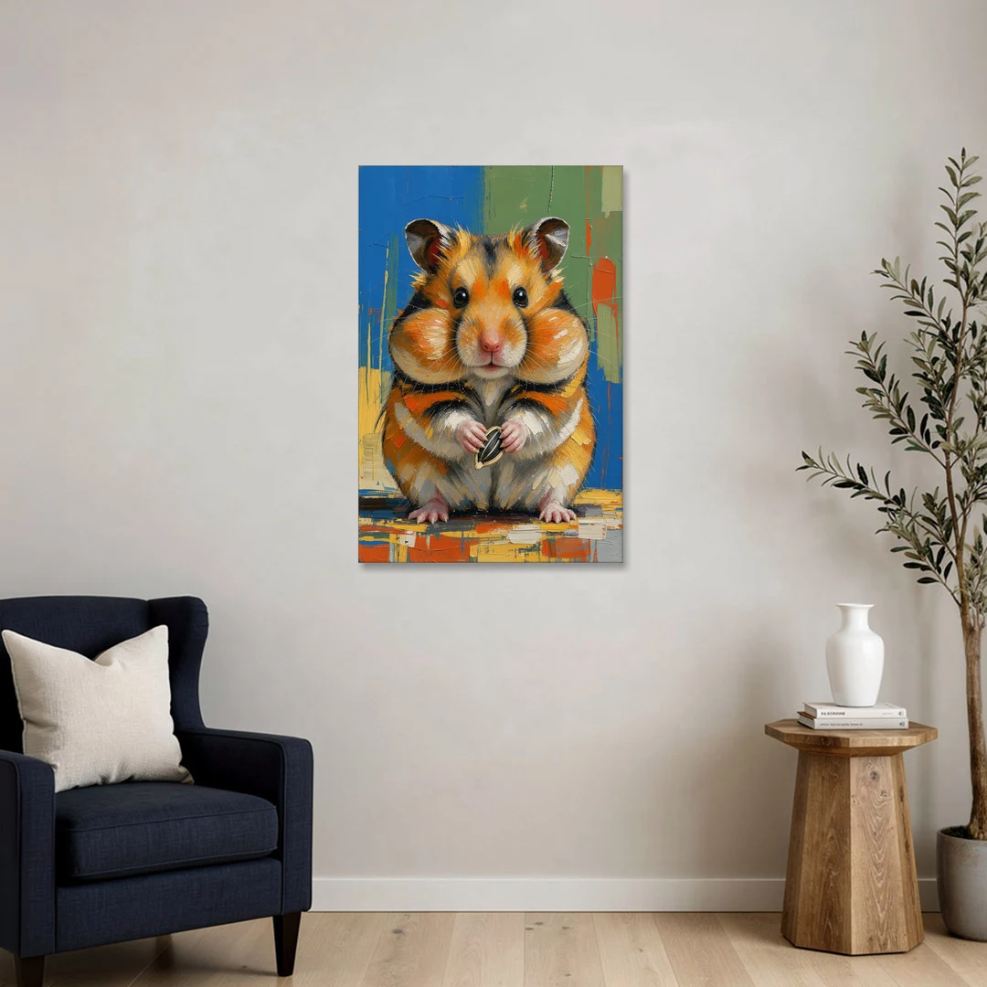 Cute Animal Wall Art of a Stuffed Cheek Hamster - Canvas Wall Art - Sofa - 24x36