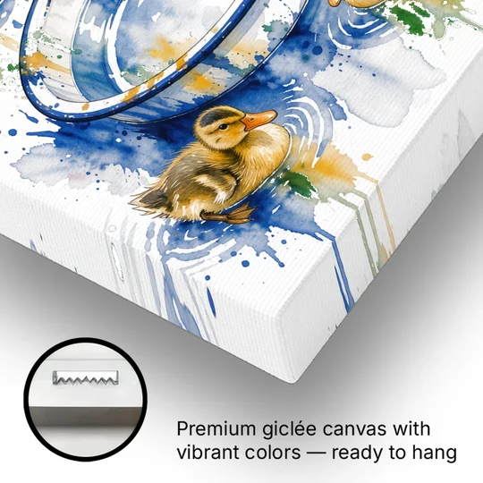 Cute Bathroom Wall Art of Ducklings Around a Washtub - Canvas Wall Art - Gallery Wrap Corner