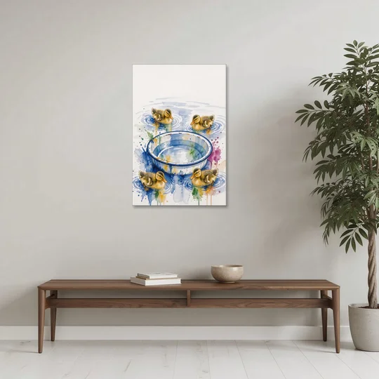 Cute Bathroom Wall Art of Ducklings Around a Washtub - Canvas Wall Art - Coffee Table - 24x36