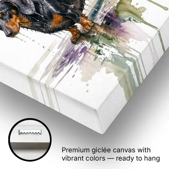 Dachshund Bathroom Wall Art Fresh from the Bath - Canvas Wall Art - Gallery Wrap Corner