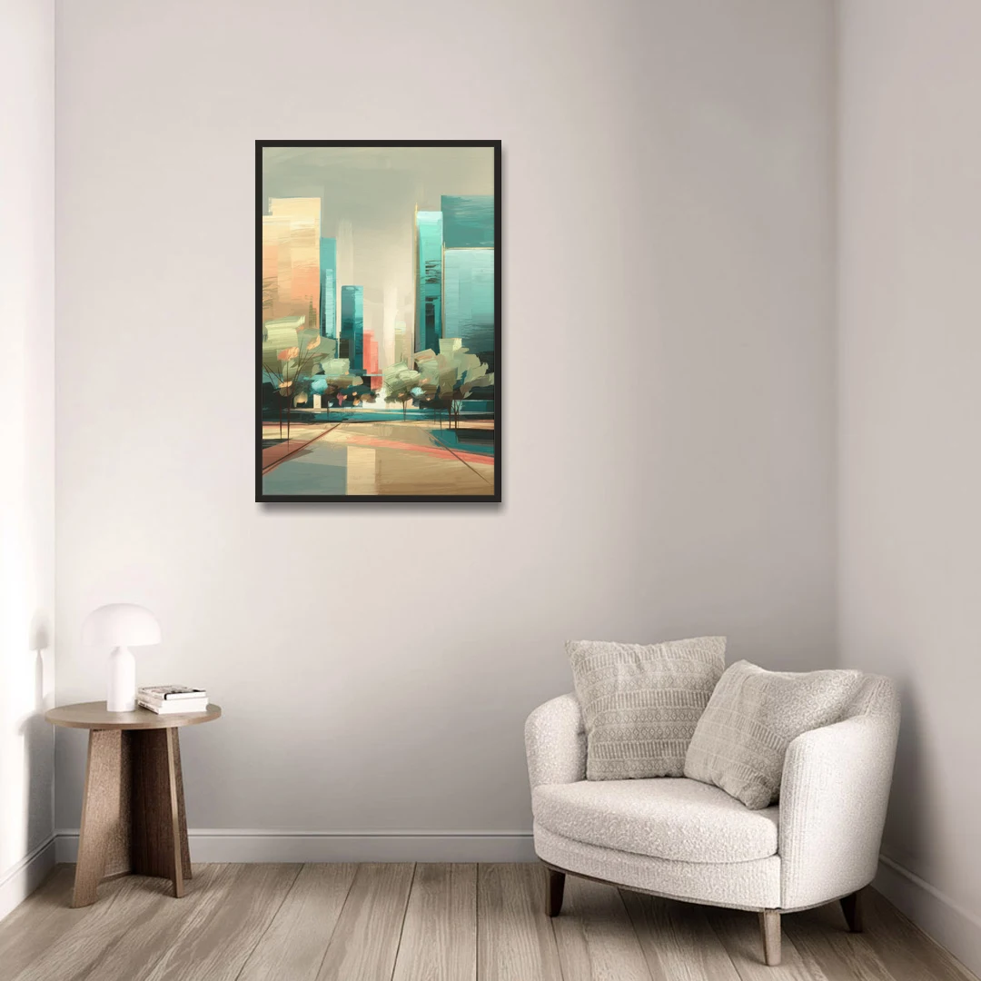 Dallas Arts District - Black Framed Canvas Wall Art - Sofa - 24x36