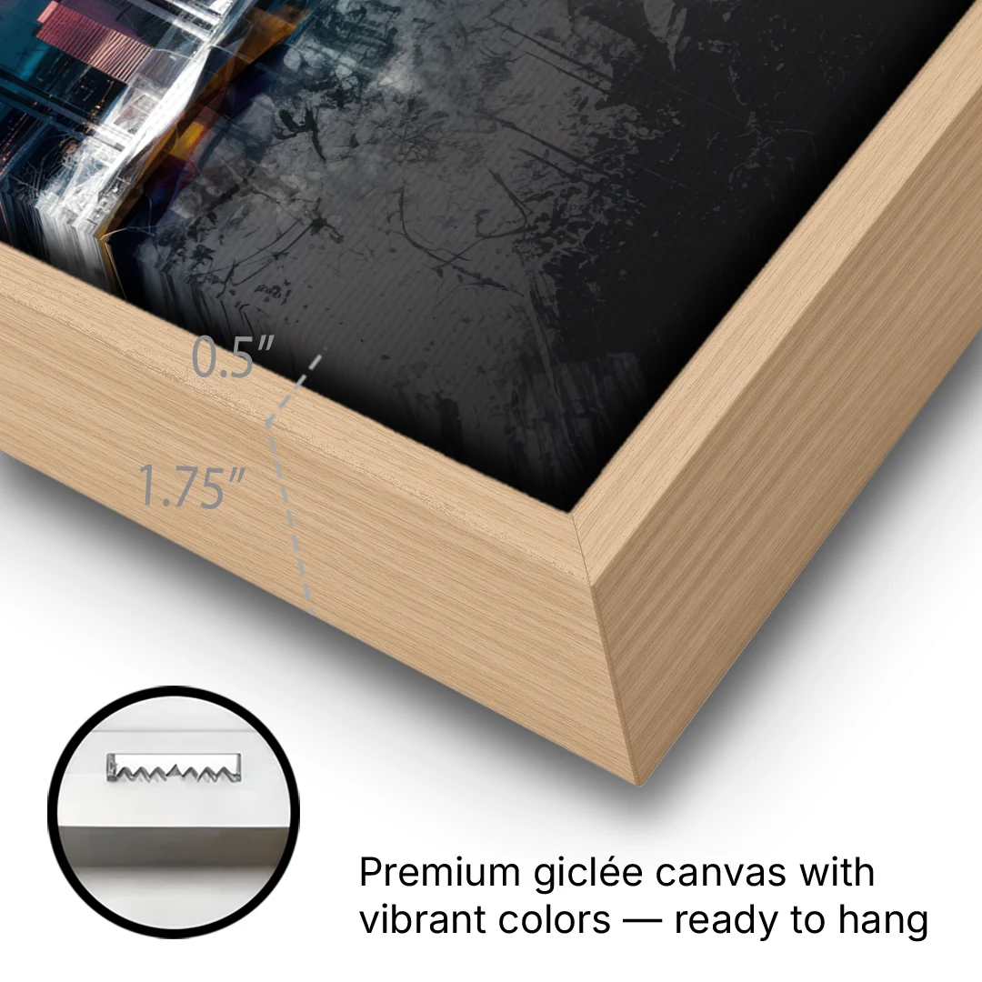 Dallas Cityscape Panorama - Oak Framed Canvas Wall Art - Gallery Wrap Corner