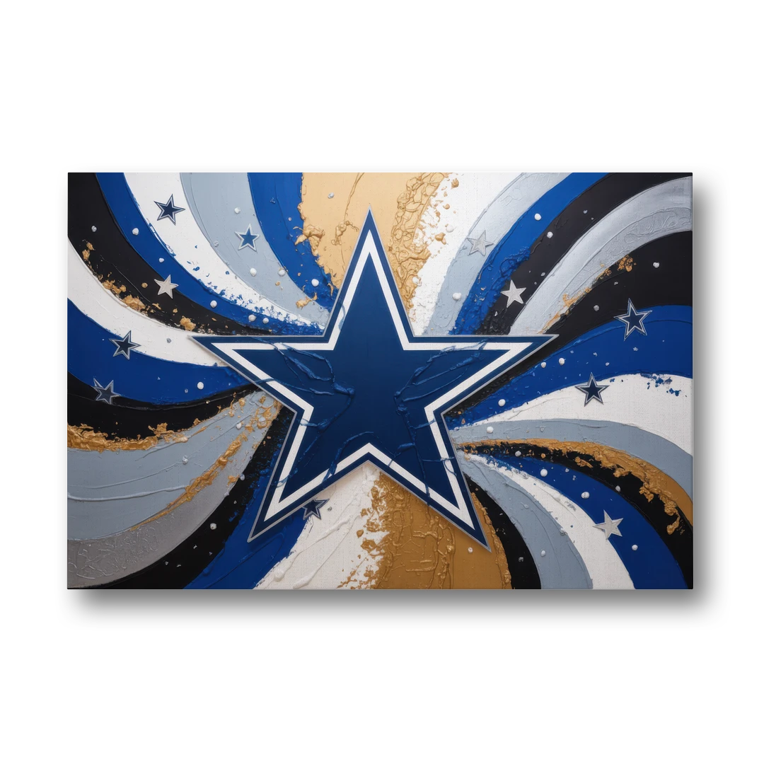 Dallas Cowboys Abstraction Energetic Team Spirit in Blue  Silver - Canvas Wall Art - Front
