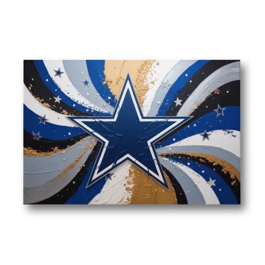 Dallas Cowboys Abstraction Energetic Team Spirit in Blue  Silver - Canvas Wall Art - Front