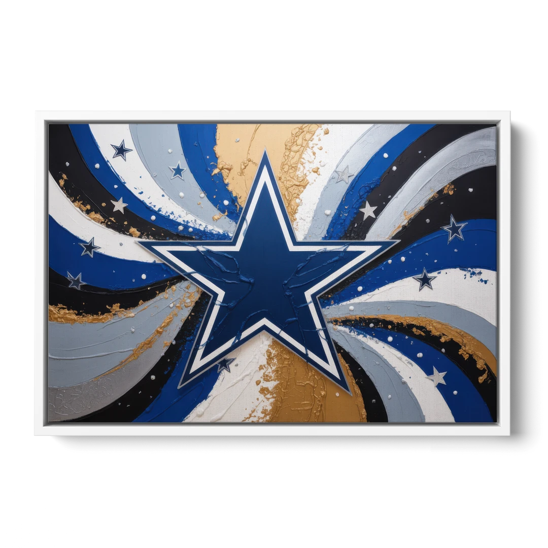 Dallas Cowboys Abstraction Energetic Team Spirit in Blue  Silver - White Framed Canvas Wall Art - Front
