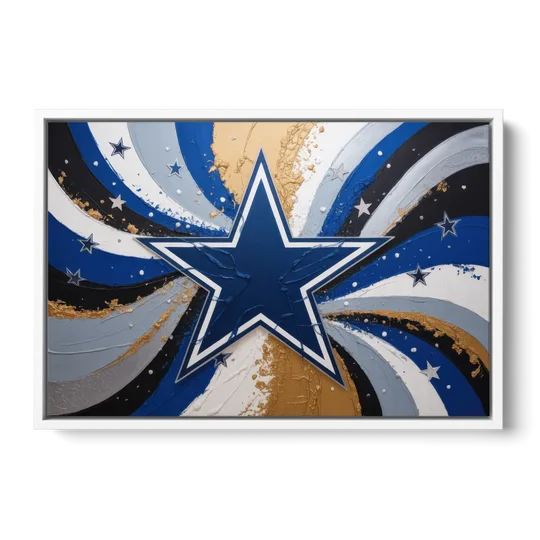 Dallas Cowboys Abstraction Energetic Team Spirit in Blue  Silver - White Framed Canvas Wall Art - Front