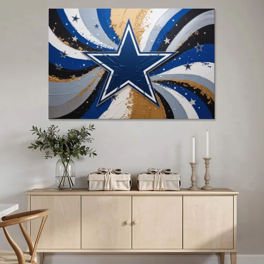 Dallas Cowboys Abstraction Energetic Team Spirit in Blue  Silver - Canvas Wall Art - Coffee Table - 60x40