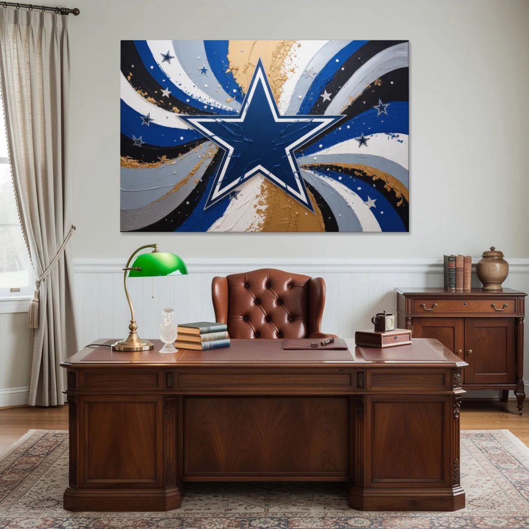 Dallas Cowboys Abstraction Energetic Team Spirit in Blue  Silver - Canvas Wall Art - Office - 60x40
