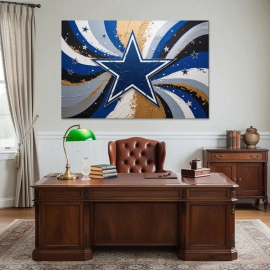Dallas Cowboys Abstraction Energetic Team Spirit in Blue  Silver - Canvas Wall Art - Office - 60x40