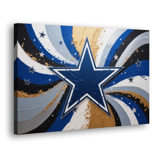 Dallas Cowboys Abstraction Energetic Team Spirit in Blue  Silver - Canvas Wall Art - Side