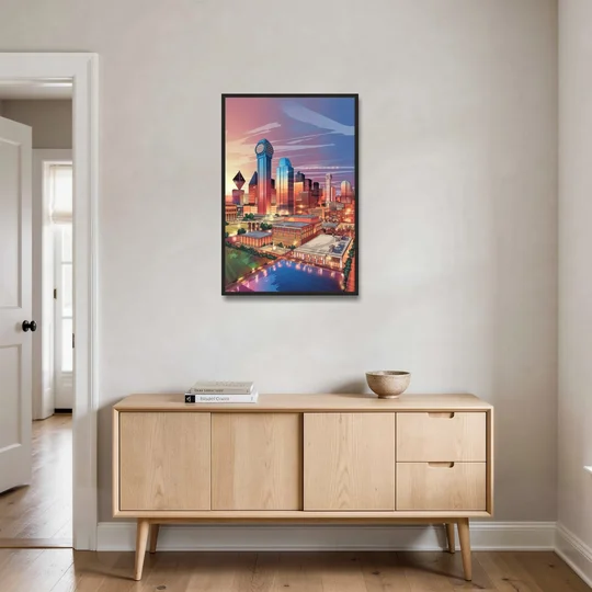 Dallas Downtown Views - Black Framed Canvas Wall Art - Coffee Table - 24x36