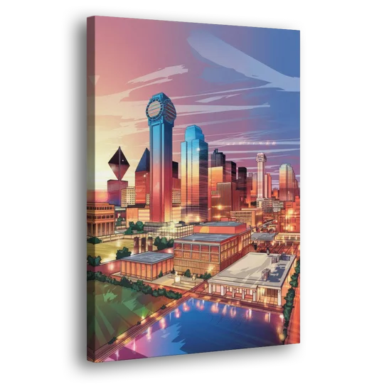 Dallas Downtown Views - Canvas Wall Art - Side
