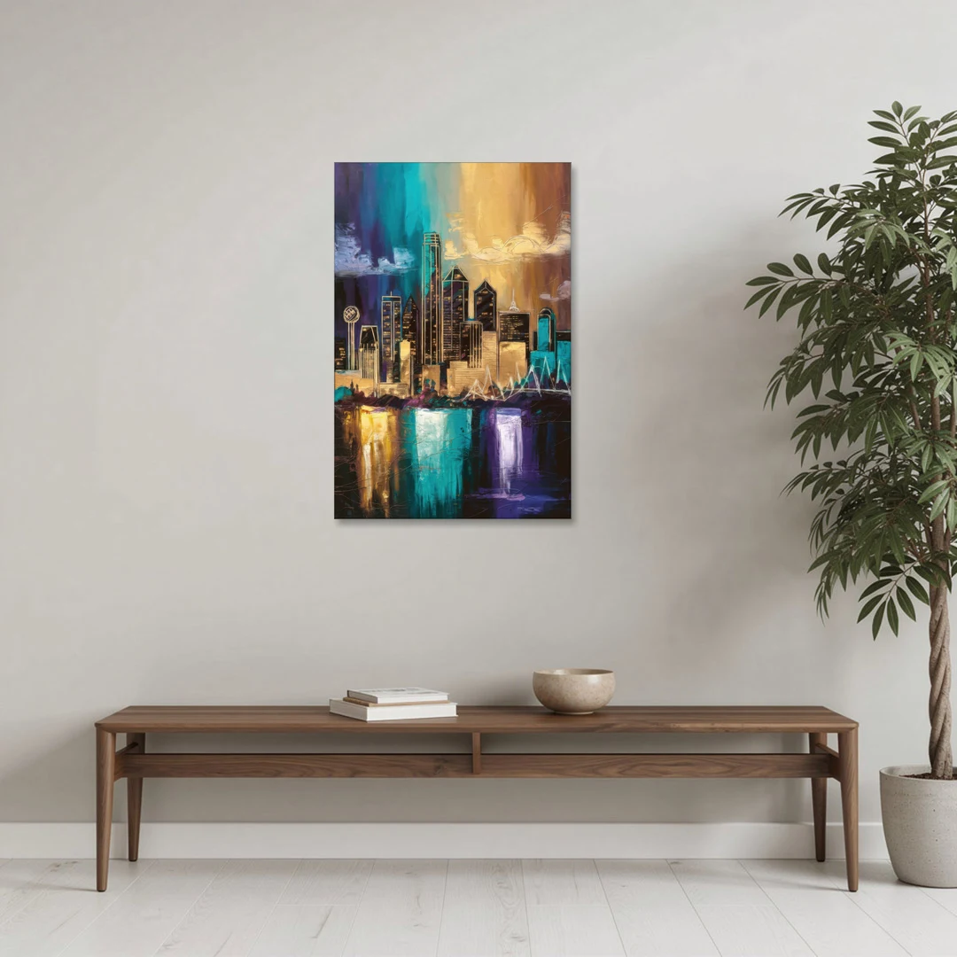 Dallas Iconic Skyline - Canvas Wall Art - Coffee Table - 24x36