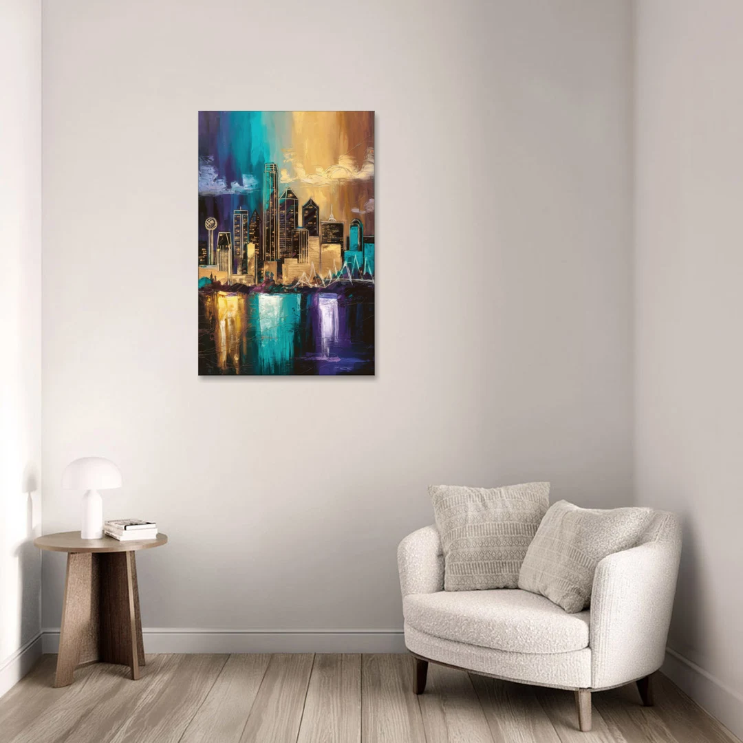 Dallas Iconic Skyline - Canvas Wall Art - Sofa - 24x36