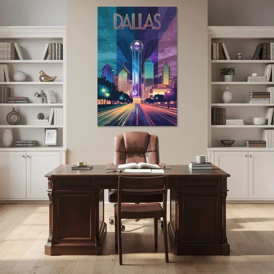 Dallas Night Lights - Canvas Wall Art - Office - 40x60