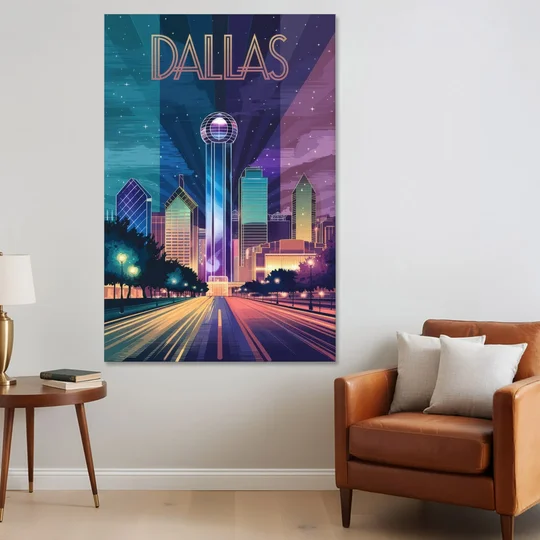 Dallas Night Lights - Canvas Wall Art - Sofa - 40x60