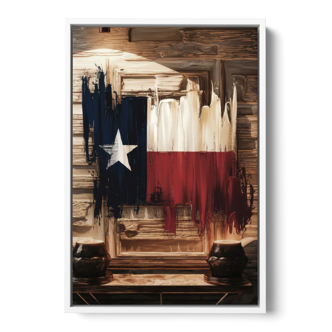 Dallas Texas Flag - White Framed Canvas Wall Art - Front