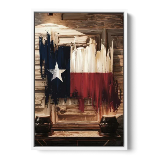 Dallas Texas Flag - White Framed Canvas Wall Art - Front