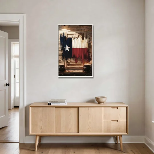 Dallas Texas Flag - White Framed Canvas Wall Art - Coffee Table - 24x36
