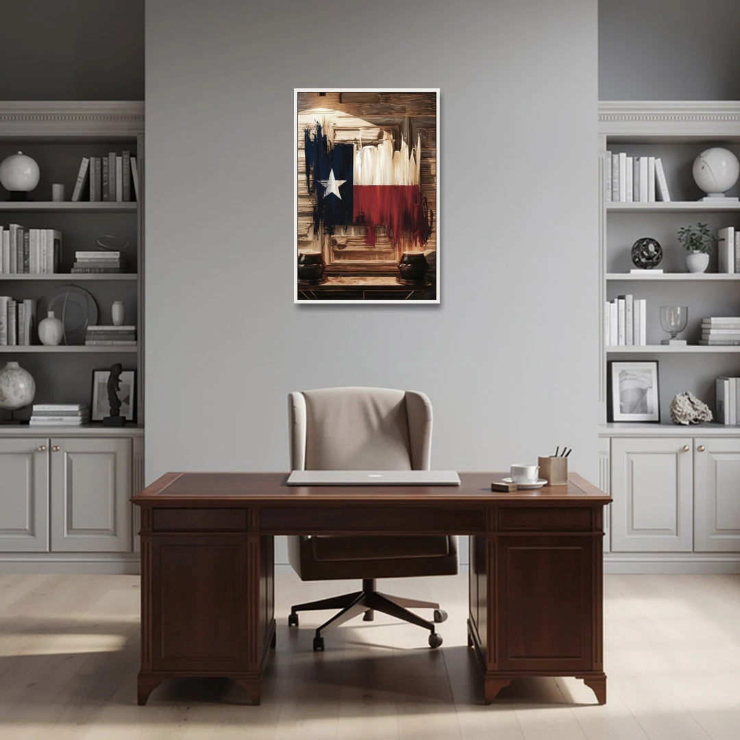 Dallas Texas Flag - White Framed Canvas Wall Art - Office - 24x36