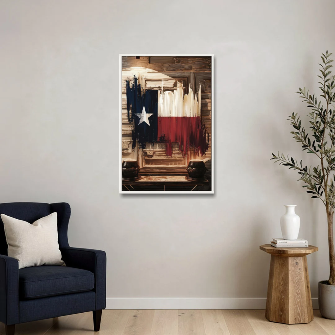 Dallas Texas Flag - White Framed Canvas Wall Art - Sofa - 24x36