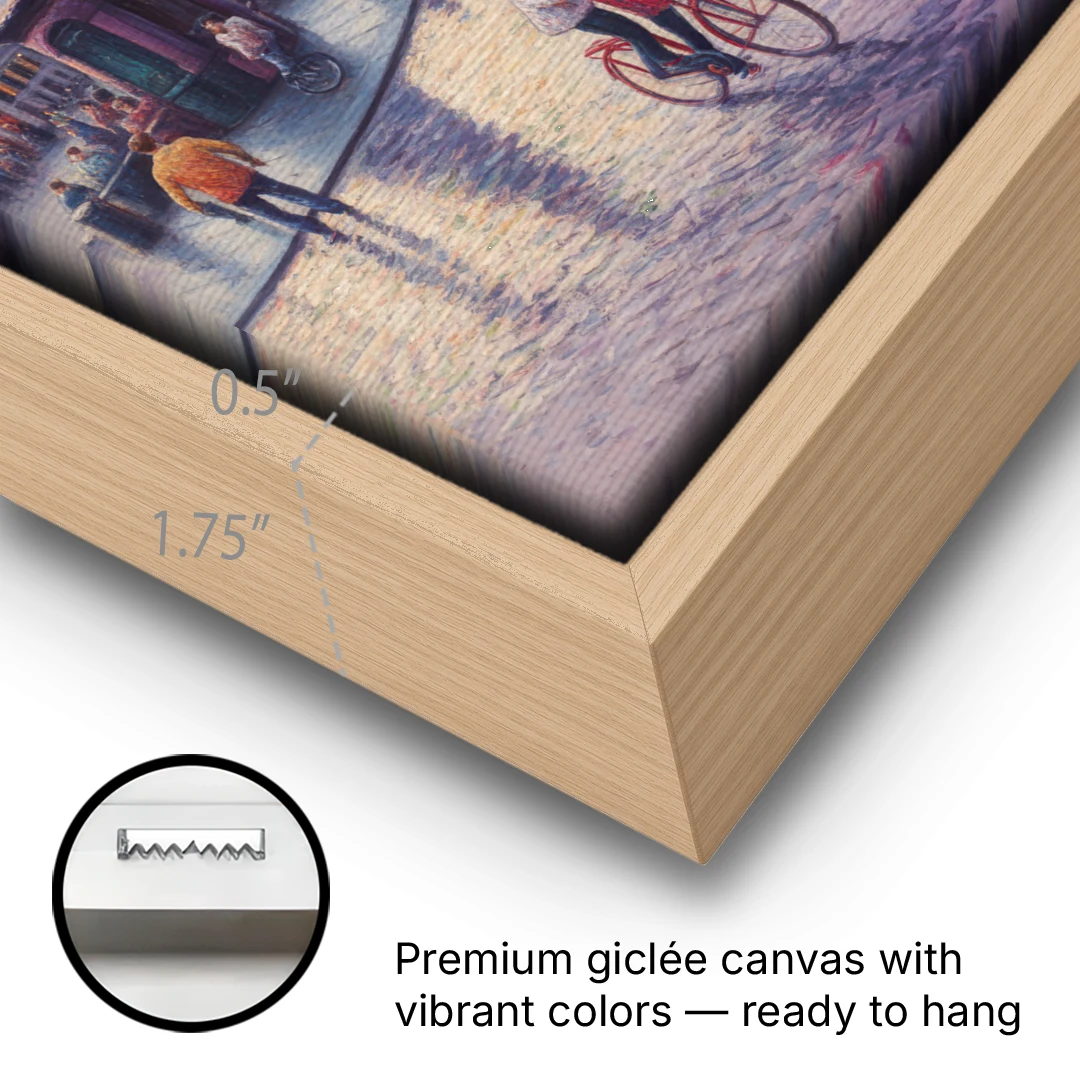 Dam Square Dreams - Oak Framed Canvas Wall Art - Gallery Wrap Corner