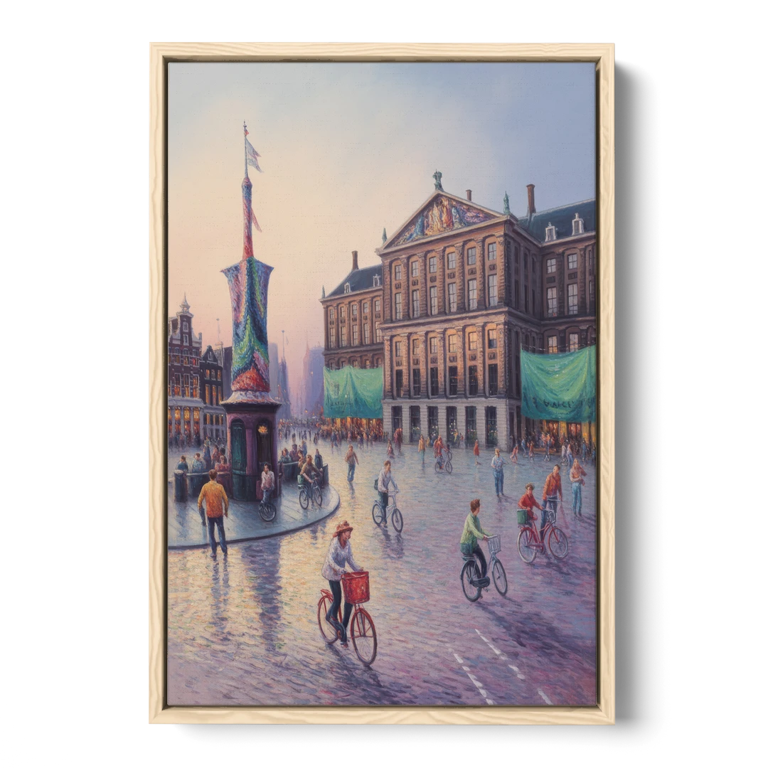 Dam Square Dreams - Oak Framed Canvas Wall Art - Front