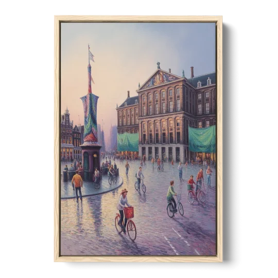 Dam Square Dreams - Oak Framed Canvas Wall Art - Front