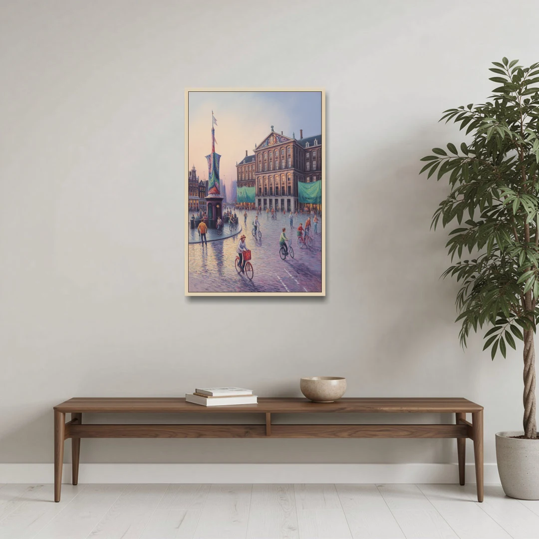 Dam Square Dreams - Oak Framed Canvas Wall Art - Coffee Table - 24x36
