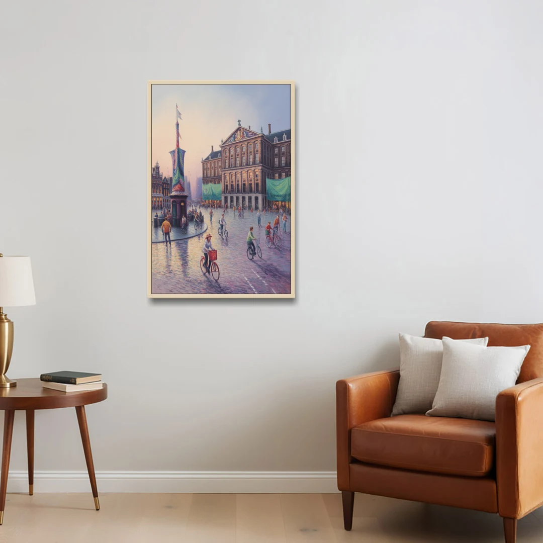 Dam Square Dreams - Oak Framed Canvas Wall Art - Sofa - 24x36