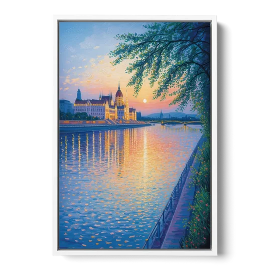 Danube Reflections - White Framed Canvas Wall Art - Front