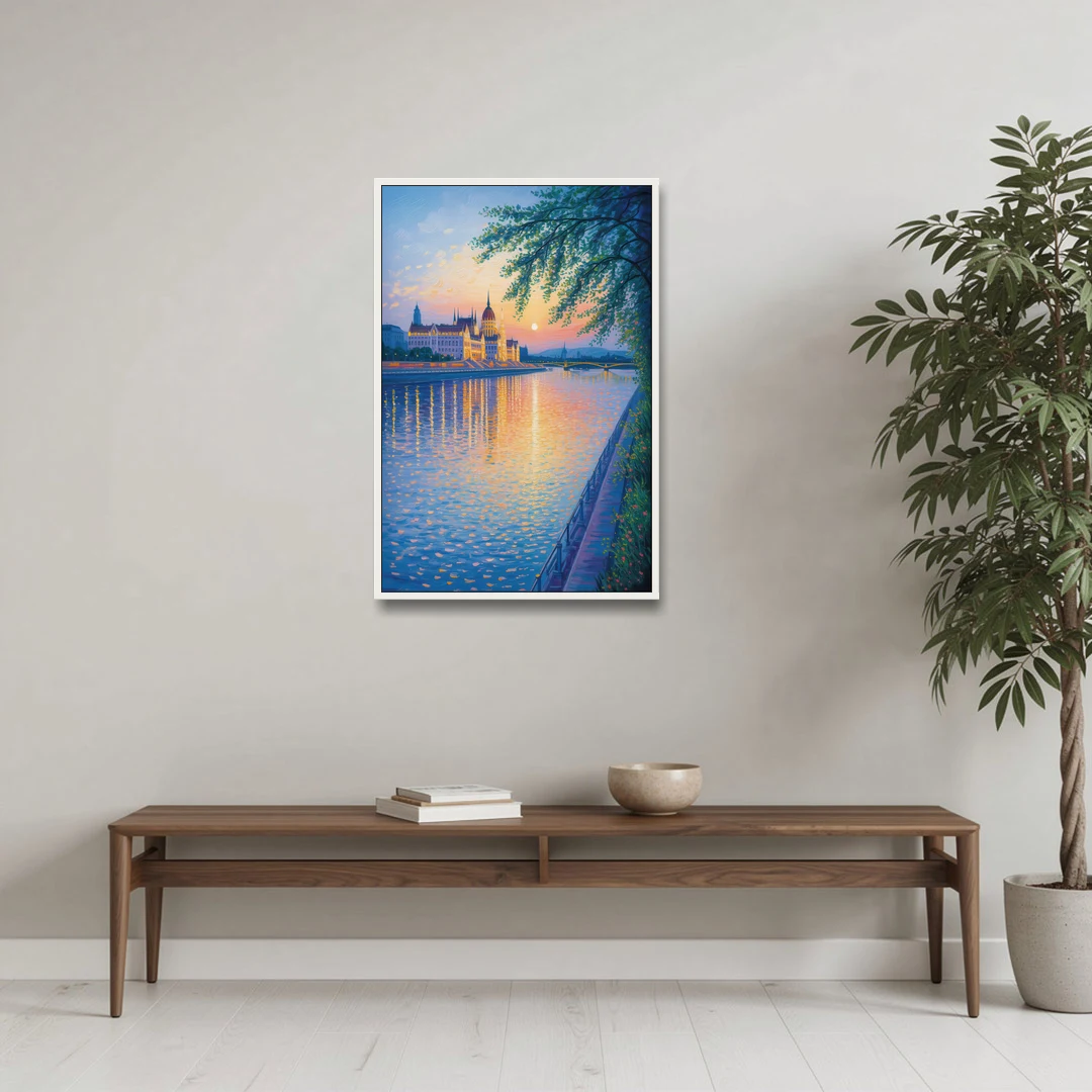 Danube Reflections - White Framed Canvas Wall Art - Coffee Table - 24x36