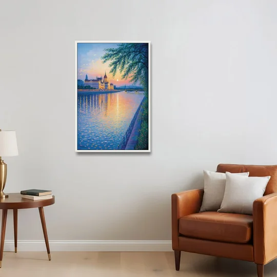 Danube Reflections - White Framed Canvas Wall Art - Sofa - 24x36