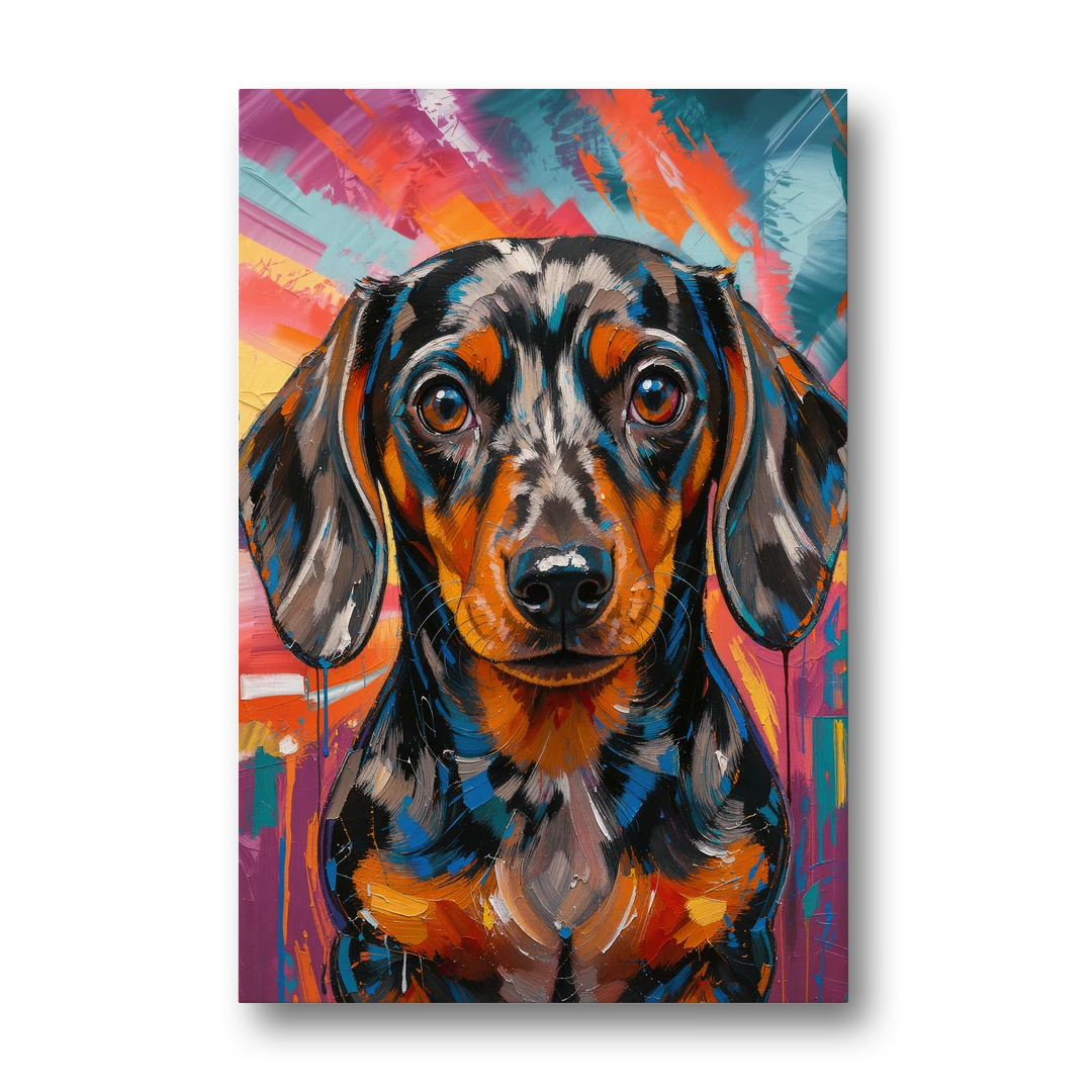 Expressive Dapple Wiener Dog Color Burst - Canvas Wall Art - Front
