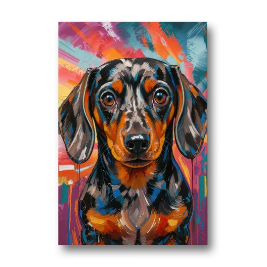 Expressive Dapple Wiener Dog Color Burst - Canvas Wall Art - Front