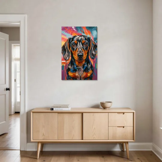 Expressive Dapple Wiener Dog Color Burst - Canvas Wall Art - Coffee Table - 24x36