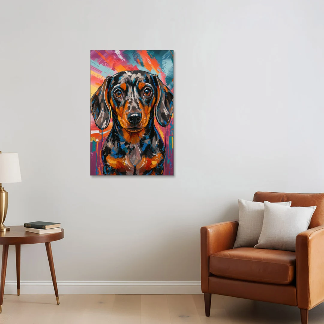 Expressive Dapple Wiener Dog Color Burst - Canvas Wall Art - Sofa - 24x36