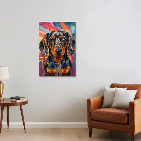 Expressive Dapple Wiener Dog Color Burst - Canvas Wall Art - Sofa - 24x36