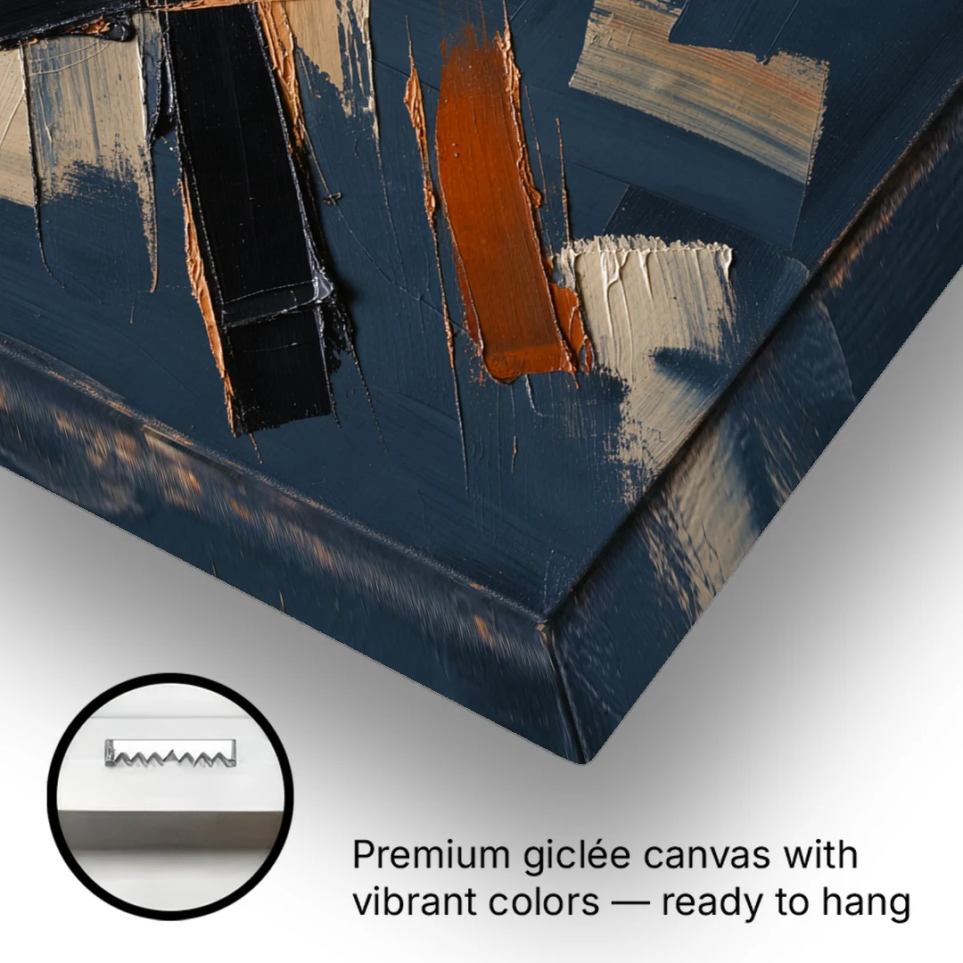 Dark Abstract Copper Crossings in Navy - Canvas Wall Art - Gallery Wrap Corner