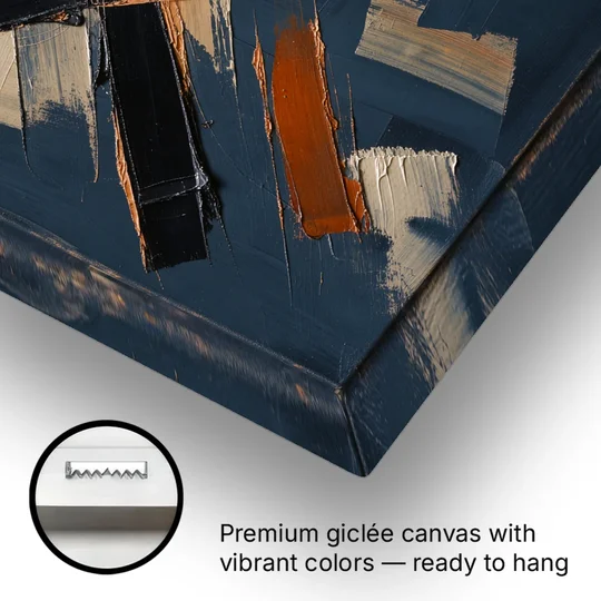 Dark Abstract Copper Crossings in Navy - Canvas Wall Art - Gallery Wrap Corner