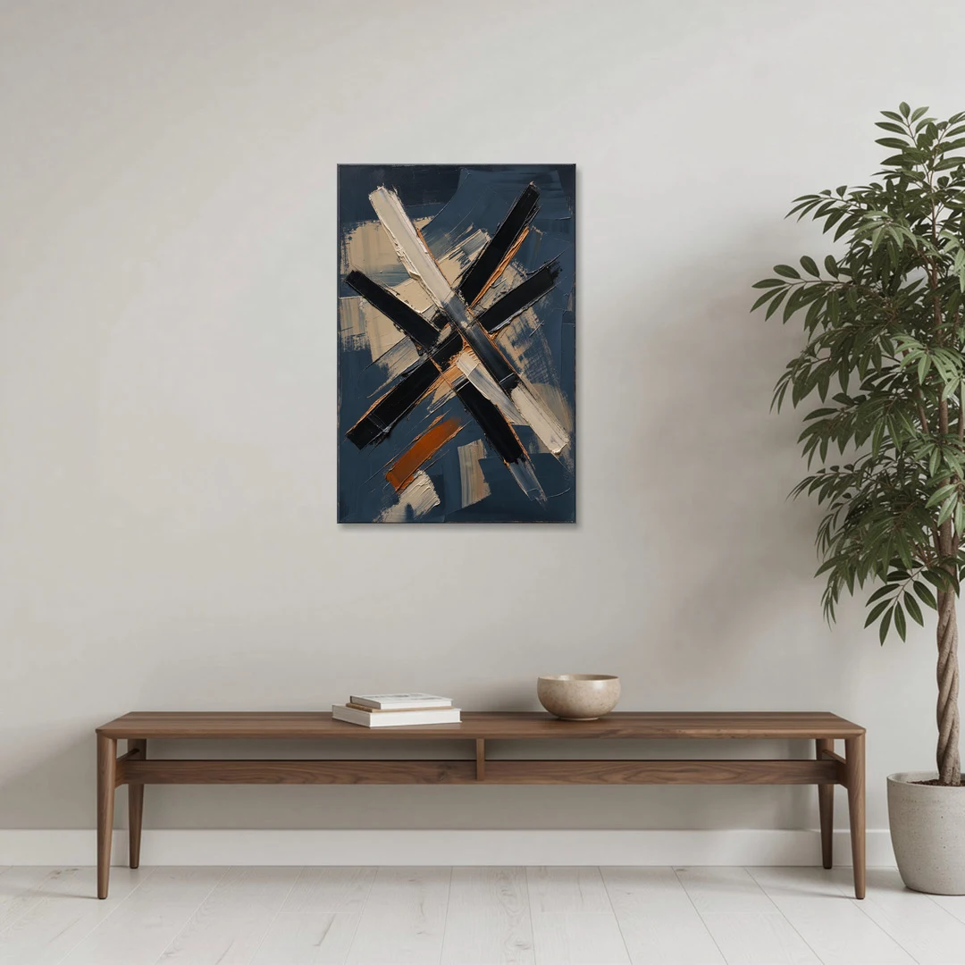 Dark Abstract Copper Crossings in Navy - Canvas Wall Art - Coffee Table - 24x36