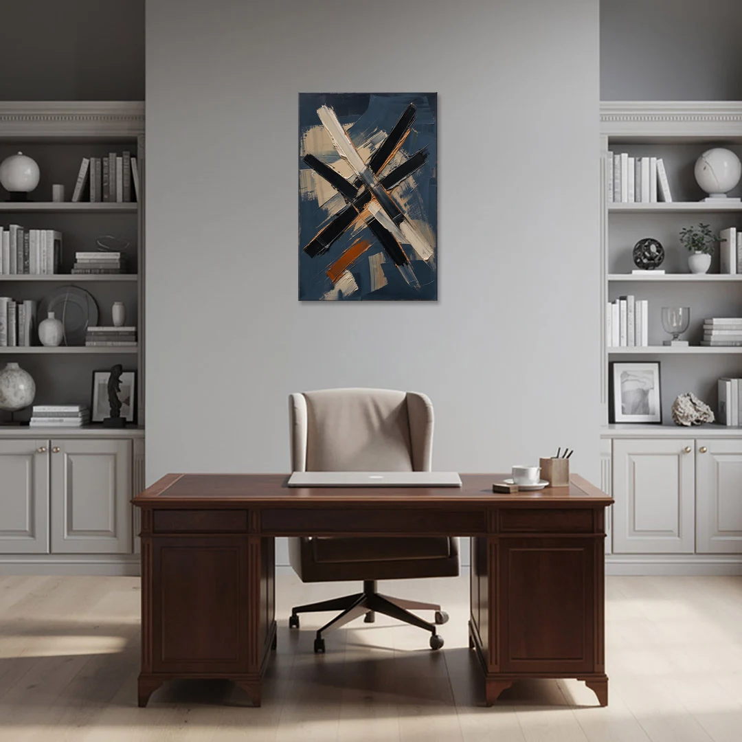 Dark Abstract Copper Crossings in Navy - Canvas Wall Art - Office - 24x36