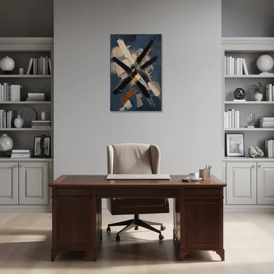 Dark Abstract Copper Crossings in Navy - Canvas Wall Art - Office - 24x36