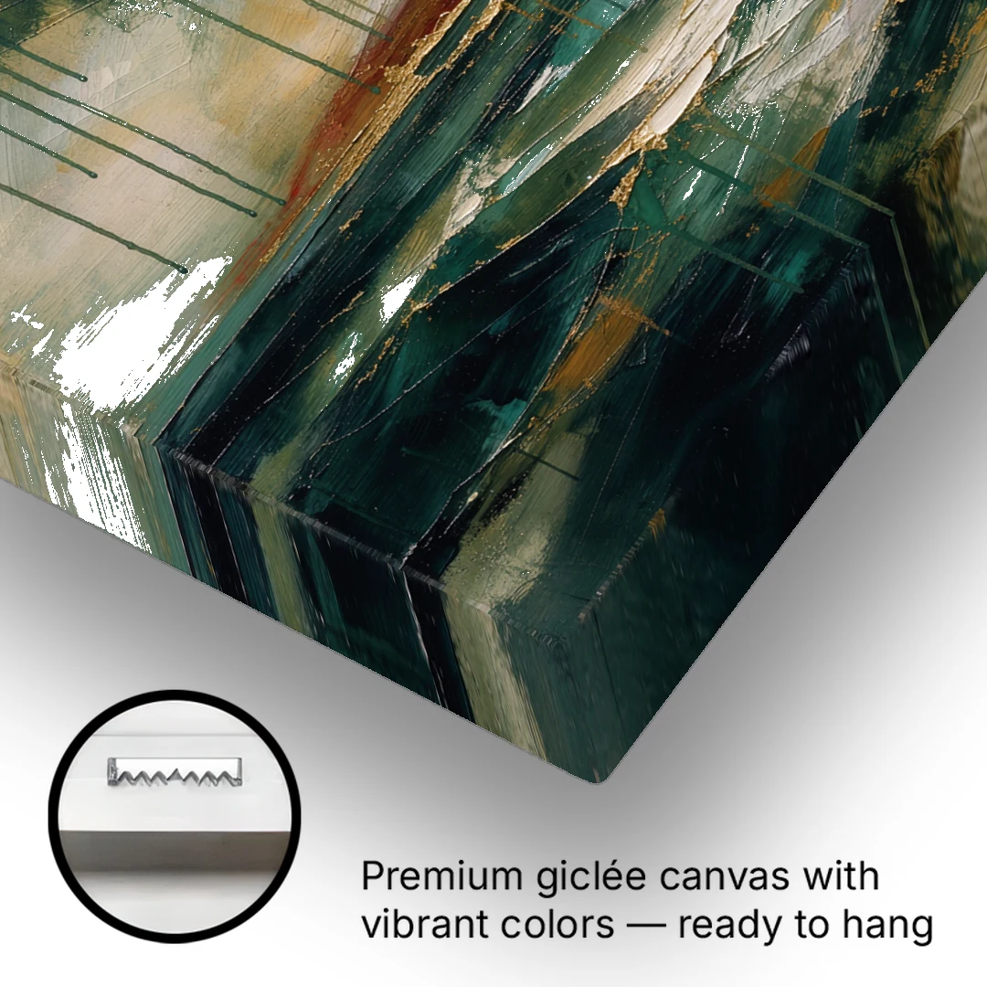 Dark Abstract Painting of an Emerald Storm Sea - Canvas Wall Art - Gallery Wrap Corner