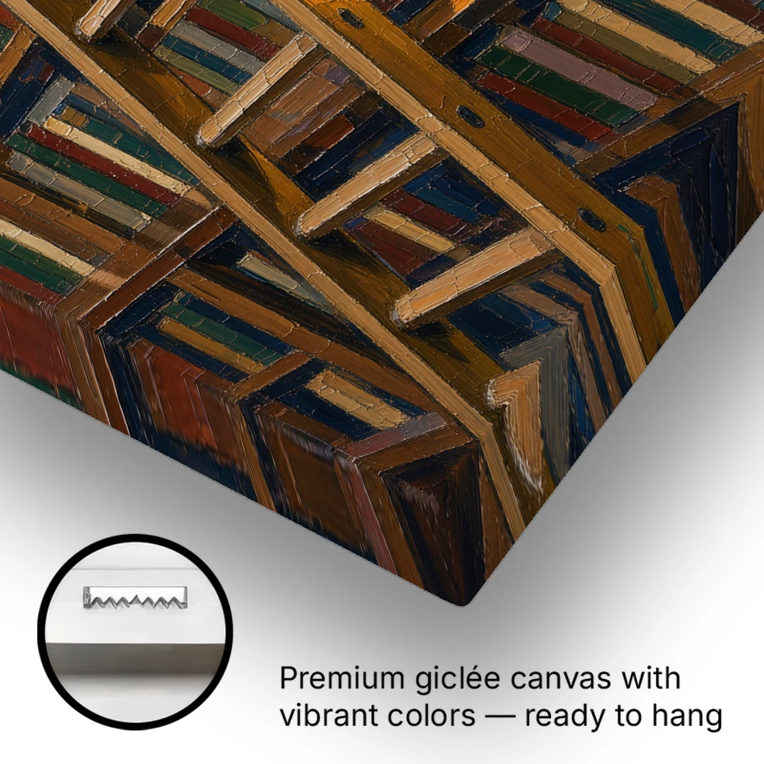 Dark Academia Decor Library Ladder by Lamplight - Canvas Wall Art - Gallery Wrap Corner